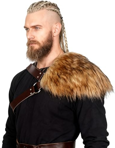keland Piel Falsa Hombro Vikingo Piel Wrap Hombro Armadura Hombres Medieval Traje Larp Accesorio (Marrón)
