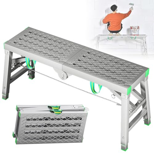 Qiang Ponteggio Scala Multifunzione Portata Max 300kg Trabattello Telescopico Piattaforma da Lavoro Pieghevole Sgabelli Panca,per Uso Domestico E Bricolage,TypeA-140 * 40cm