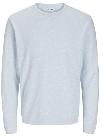 JACK&JONES JJESUMMER stickad crew neck SN, Chambray blå/detalj: w. Vit, S