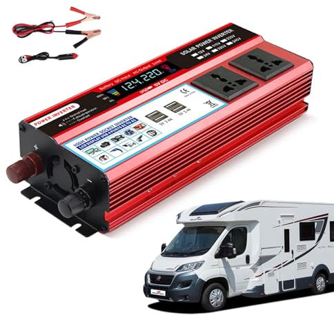 Onduleurs, convertisseur de tension solaire 2000w - Avec double prise d'alimentation CA et 4 chargeurs USB, affichage LED, transformateur d'électricité pour les voyages en voiture et les outils