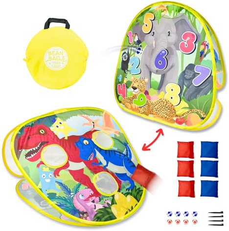 Grip Kids 2-in-1 Dinosaur & Animal Bean Bag Toss Game – Double-Sided 27 Target Board with 6 Bean Bags – Outdoor & Indoor Toy for Toddlers & Kids Ages 3-6 – Birthday Gift - Amazon Exclusive