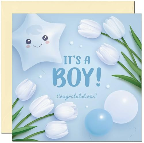 Glückwunschkarte zur Geburt – It's a Boy – Babyparty-Karten 145 mm x 145 mm