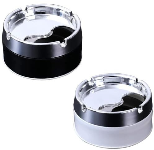 yufana 2 Pacchi Posacenere Portatile in Acciaio Inox, Posacenere Rotondo, Posacenere Girevole Moderno, Posacenere Sigillato Antivento, Adatto a Ristoranti, Bar, Abitazioni, Uffici
