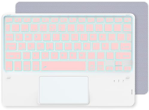 CACOE Teclado Bluetooth con Touchpad, [Teclado Español] Inalámbrico Bluetooth con 7 Colores Iluminados, Compatible con iOS, Android Samsung Tablet, Xiaomi Pad, Huawei, Windows 10 Pulgada, Oro Rosa