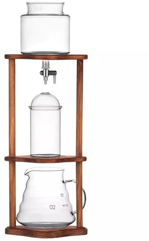 Iced Coffee Maker, Cold Brew Drip Tower, with Wood Stand, Adjustable Speed Dripper, Glass Coffee Pot, Coffee Lover Gift, Makes 6-8 Cups Coffee(450ml)