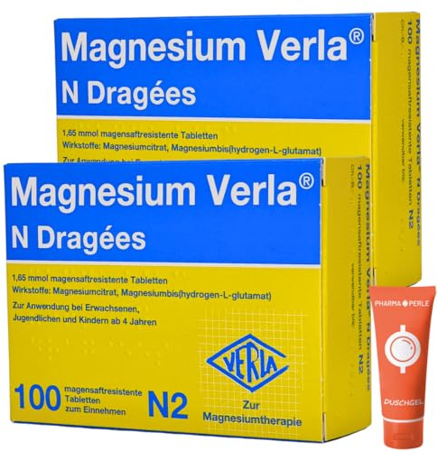 Magnesium Verla N Dragees organische Magnesium-Verbindungen I individuelle Dosierung I Glutenfrei und ohne Lactose I im Sparset mit Pharma Perle Duschgel (2 x 100 St.)