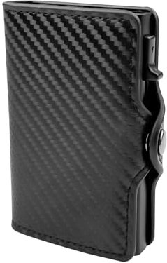 Maxentico Geldbörse Herren Slim Wallet mit RFID-Schutz, Portmonee Herren mit Münzfach, Kartenetui, Geldbeutel Kreditkartenetui Portemonnaie Aluminium für Karten & Münzen, (Carbon-Schwarz)