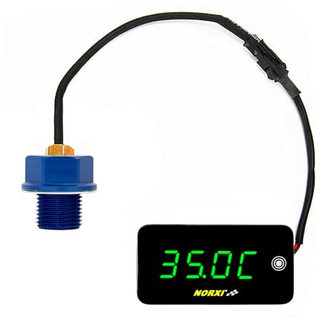 Thermomètre numérique universel pour moto, 3 en 1 moto, huile, thermomètre étanche, voltmètre pour moto, Celsius Fahrenheit peuvent convertir, avec capteur de température adaptateur, 1815 Adapt, vert