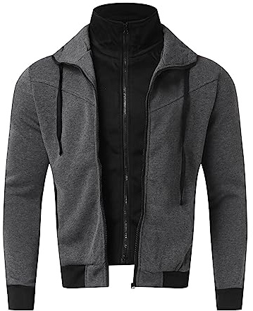 Sweat à capuche 2 en 1 pour homme - Couleur unie - Cardigan - Loisirs - Veste à capuche avec fermeture éclair - Veste de transition en coton - Veste de sport - Automne et hiver