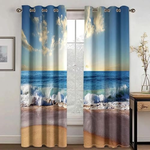 HNYDM Verdunkelungsvorhänge mit natürlicher Küstenlandschaft, Landschaft, Moderne Vorhänge für Wohnzimmer, Schlafzimmer, Vorhangpaneele, Heim- und Küchenvorhang WxH/2x83x230cm gardinen kinderzimmer