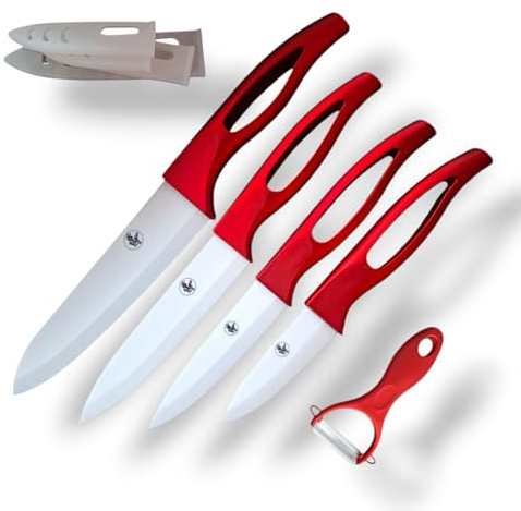S-HubOla Keramikmesser Set 5-teilig - Hochwertiges Küchenmesser-Set mit 4 Präzisions-Keramikmessern & Schäler - Ultra-scharfe Klingen, Rostfrei & Langlebig