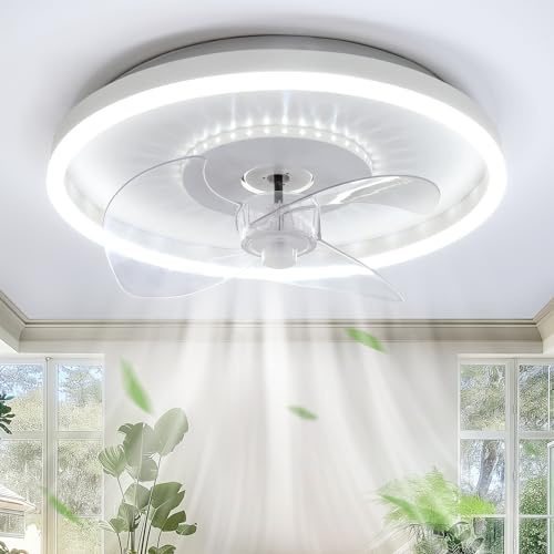 AOEH Ventilateurs de plafond avec éclairage LED plafonnier à intensité variable rond ventilateur silencieux plafonnier 52w blanc ventilateur de plafond avec télécommande pour chambre salon 50 cm