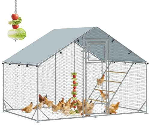 PawHut Hühnerstall 3x2x2 m Freilaufgehege Hühnergehege 6-8 Hühner Silber | Freigehege aus Verzinktem Stahl, UV-beständiger Dachabdeckung, Futtertür, Hängefütterung, Sitzstange, Kleintiere