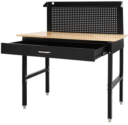Heavy Duty Workbench w/Drawer and Pegboard - Adjustable Height 48x24 (122x51cm) Worktable, 2000 lbs Load Capacity, Tool Storage Workstation（Without wheels） ﻿