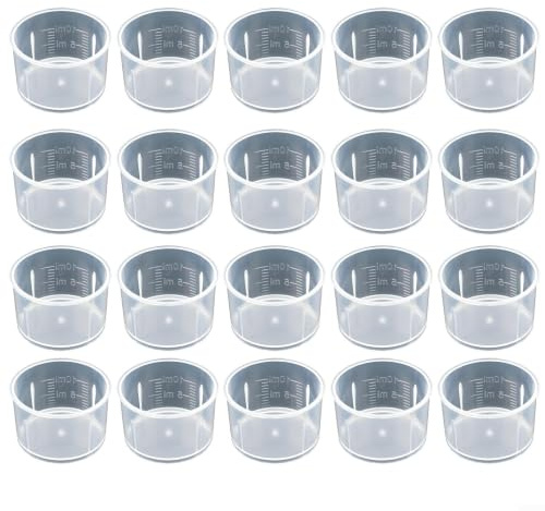 Set di 20 misurini in plastica trasparente, perfetti per misurare piccole quantità di liquidi (10 ml)