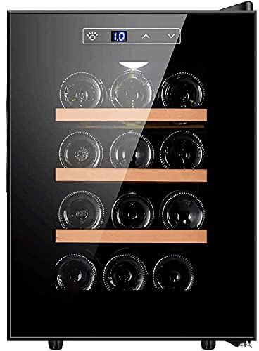 Enfriador de vino Refrigerador de vino termoeléctrico independiente Bar en el hogar Refrigerador para vino tinto/blanco Estantes de madera de haya Pantalla digital Funcionamiento silencioso 12 botella