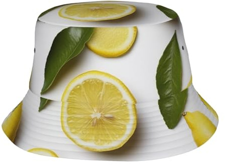 ZSUUGJ Chapeau bob d'été à motif citron pour femme et homme, casquette de pêche pour voyage, plage, golf, noir, taille unique