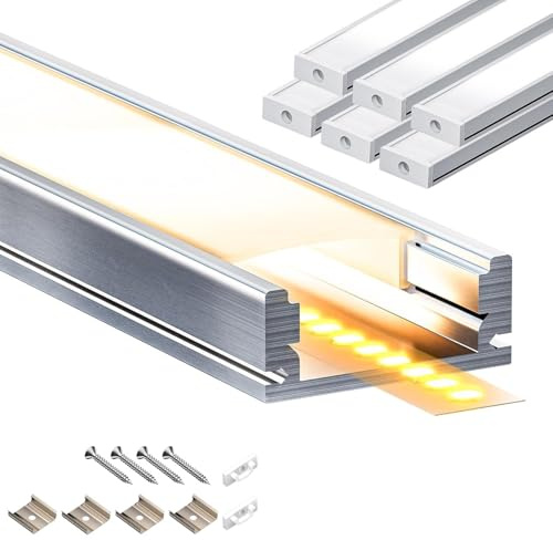 Brillivanture LED Schiene 6x2 m U-Form aus LED Aluminium Profil, für 12 mm Strip, mit 6x milchigem LEDDiffusor, geeignet für indirektes Licht, vielseitig als Kanalleiste