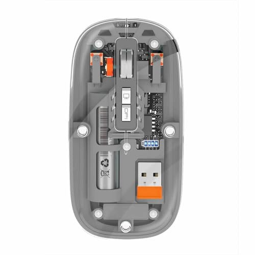 Combrite Transparent trådlös mus, Bluetooth + 2,4 GHz mus med dubbla lägen, USB-C uppladdningsbar, smal ultrabärbar design, justerbar DPI, smal och ultraportabel för bärbara datorer, datorer, Mac (grå