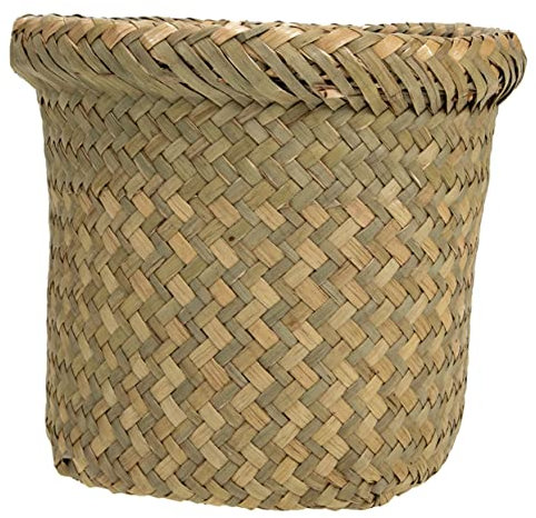 MUELODSIC Cesto de Basura Tejido de Mimbre Estilo Rústico, Reutilizable, para Dormitorio, Función de Almacenamiento y Recogida de Residuos