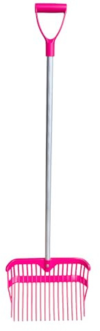 GS Equestrian Shavings Fork, Lightweight Aluminium Stem, Hard-Plastic Head, Ergonomic D-Grip Handle (Hot Pink)