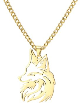 kkjoy Collar de Zorro de Acero Inoxidable Colgante Cabeza de Zorro Joyería para Hombre Mujer Amantes de los Animales (Oro)