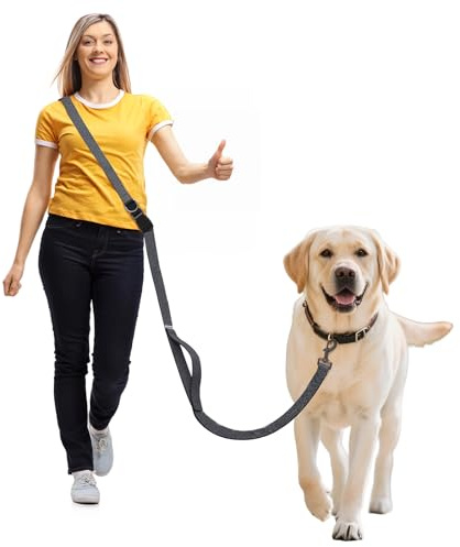 Hands Free Dog Leash,Galaxy Reflective Crossbody Leash, 6–9.5 ft Adjustable Heavy Duty Waist Belt for Medium and Large Dogs Walking,Running,Jogging,Training,Night Walking （290cm, Black