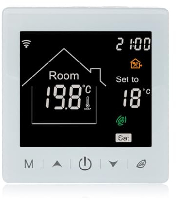 Termostato inteligente WiFi programable, termostato eléctrico de calefacción inteligente termostato digital para Tuya para calderas de agua y gas (blanco 16A)
