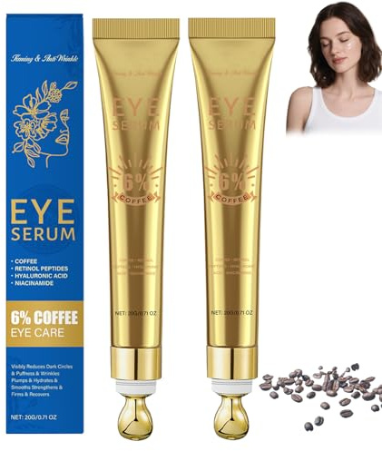 Crema occhi al 6% di caffeina contro le occhiaie, con retinolo e acido ialuronico, rullo per massaggio a 360°, cura la pelle intorno agli occhi, leviga rughe e linee sottili, cura degli occhi per ogni