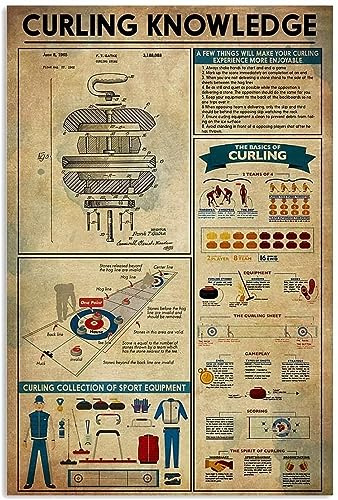 Metal Tin Sign Curling Knowledge Curling Collection Of Sport Equipment Bathroom Signs Vintage Wall Sign Novelty Wall Poster For Kitchen Garage Home 20X30CM