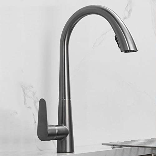 küchenarmaturen für küchenspüle, mischbatterie mit herausziehbarer brause, 2 sprühmodi, 360-grad-schwenkwasserhahn, einhand-spültischarmatur, küchenmischbatterien heiß und kalt, pistolengrau