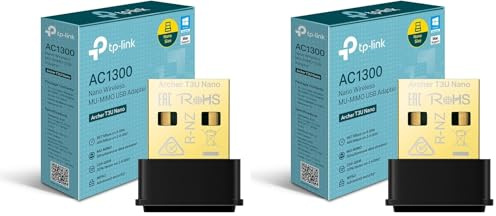 TP-Link Archer T3U Nano USB Adapter Network Card, Wireless Dual-Band WiFi AC1300Mbps, Nano Size, USB 2.0, MU-MIMO, Support Windows, Mac OS X (Confezione da 2)