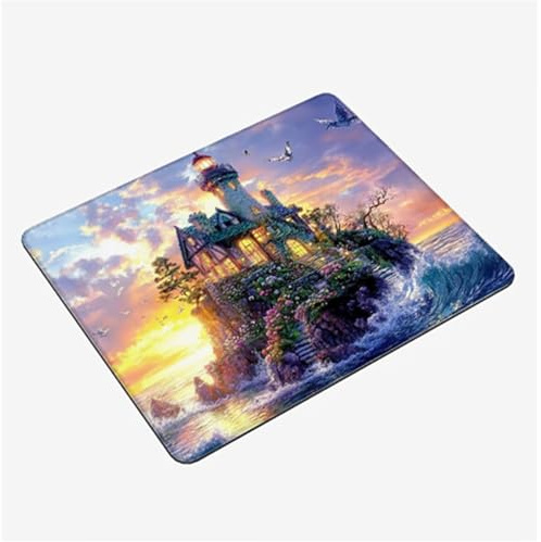 Alfombrilla Ratón Atardecer Mini Mousepad 40x30cm, Faro Alfombrilla Gaming, Tapete Escritorio con Bordes Cosidos, Protector Escritorio con Base Goma Antideslizante Oficina Accesorios Gaming S0-234