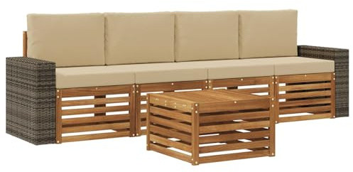 vidaXL Outdoor-Sofagarnitur 5 pcs Natur und Beige Massivholz Akazie, Garten Lounge-Sofa, strapazierfähige Außensitzgruppe, modernes Terrassenmöbel, bequemer Wohnbereich