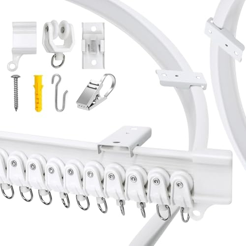 VRSS Flexible Bendable Curved Ceiling Curtain Track With Stainless Steel Curtain Clips, 5 Meters(16.4 ft) for L, U, Circle Shape Shower Curtain Track RV Curtain Track System Room Divider DIY