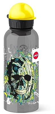 Emsa Kinder-Trinkflasche 518131, 600 ml, Sicherheitsverschluss, 100 % dicht, Teens Skull, Tritan, Totenkopf, 7.5 x 7.5 x 21.4 cm
