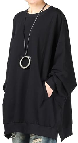FTCayanz Donna Primavera Girocollo Felpa Manica Lunga Pullover Top Nero XL