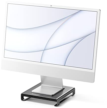 SATECHI Type-C Aluminium Monitorständer Hub mit USB-C-Daten, USB 3.0, Micro-/SD-Kartensteckplätzen und 3,5-mm-Kopfhöreranschluss – Für Apple Studio Display, iMac M1, iMac, iMac Pro (Space Grau)