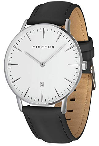 FIREFOX Damenuhr Herren- Armbanduhr Passion analog Quarz Edelstahl Lederarmband schwarz Zifferblatt weiß 5 ATM wasserdicht FFPL02-191