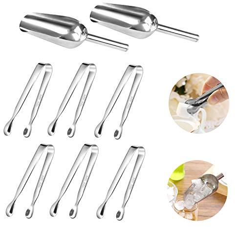Edelstahl Zuckerzange Set,6 Stücke Zuckerzange und 2 Stücke Eisschaufel, Candy Salat Eiswürfelzange Süßigkeiten Zange Servierzange für Hochzeit Party Candy Bar Büfett Grill