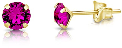DTPsilver - KLEINE Ohrringe 925 Sterling Silber Gelb Vergoldet mit Kristallen von Swarovski® Elements Runde Ohrstecker - Durchmesser 5 mm - Viele Farben erhältlich