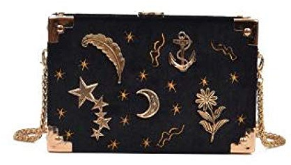 Umhängetasche Damen Clutch Cord Metall Abzeichen Box Form Frauen Party Clutch Tasche Kette Geldbörse Mini Umhängetasche Handtasche Schwarz