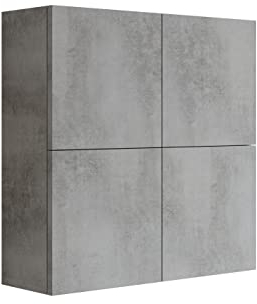 MaMa Store Atena Pensile Doppio Mettitutto 4 ante e sistema di apertura push and pull, Laminato, Grigio Cemento L. 71 X P. 22 X H. 71 cm, Arriva già assemblato