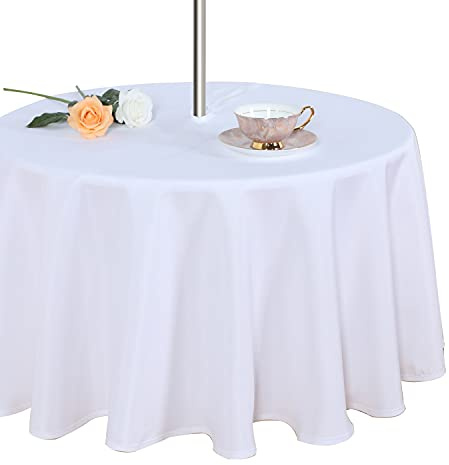 Fitable Mantel para Exteriores e Interiores, Lavable, Impermeable, sin Arrugas, con Cremallera y Agujero para Paraguas, para Primavera, Verano, Fiesta, Picnic, Barbacoa, Patio, Color Blanco, 60R