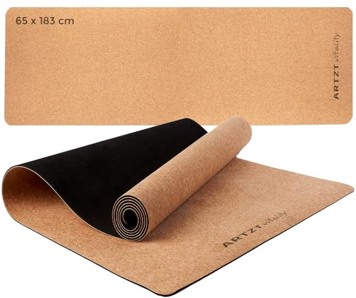 ARTZT vitality Yogamatte Kork - nachhaltig und rutschfest - Yoga Matte pflegeleicht - Korkmatte Gymnastikmatte Cork für rutschfestes Training Fitness - Made in Portugal Mehrfarbig, 183 x 65 cm