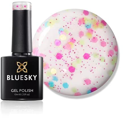 Bluesky -Gel -Nagellack, Konfetti -Pop, klare Basis, mehrfarbiger Glitzer, langlebiger, chipbeständiger, 10 ml (erfordert das Trocknen unter UV -LED -Lampe)