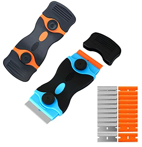 2 Piezas Rasqueta para Vitrocerámica, Vitroceramica Rascador, Rasquetas Rascador Cuchilla, con 10pcs Acero Inoxidable Cuchillas y 10pcs Cuchillas Plástico,para Plástico o Cristal Ect.