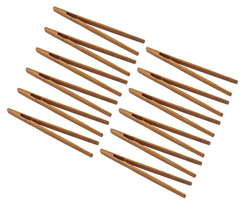 Hsthe Sea Bambu Tång Rostat Bambu Tång Trä Tång Liten Trä Tång Kök Liten Trä Tång Bambu Kök Tång för matlagning, bröd, fruktte och gurkor 7 tums paket med 12