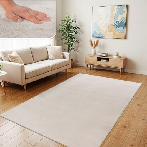 TT Home Alfombra De Pelo Largo Suave Monocromo Moderna, Color: Crema, Tamaño:120x160 cm