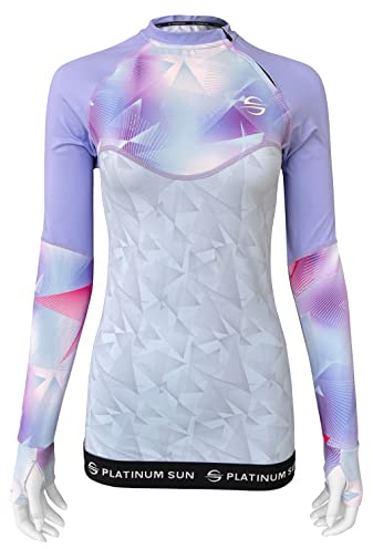 Women Rash Guard Long Sleeve UV UPF 50+ Sun Protection Zip Swim Shirt Rashguard Swimsuit Active (US, Alpha, X-Large, Regular, Regular, Active Violet)